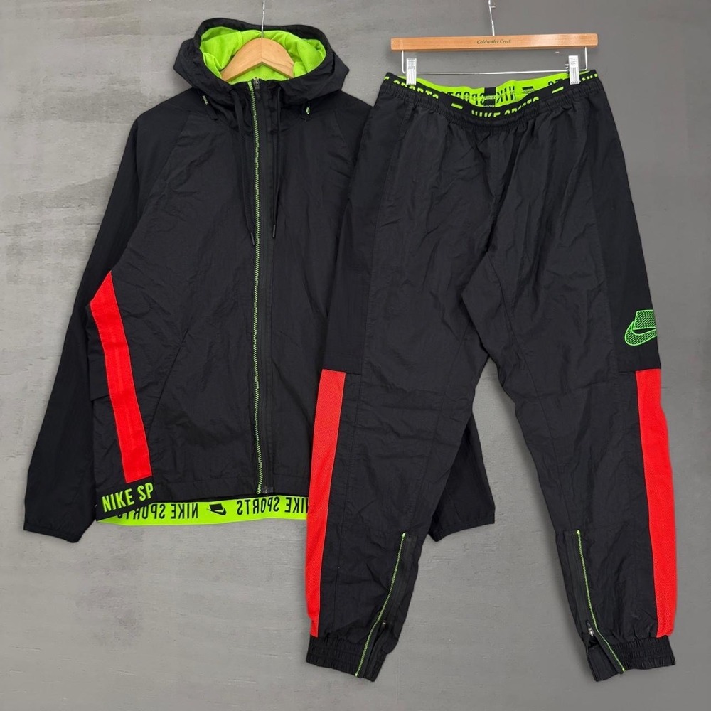 Nike Black Red Neon Green Windbreaker Jogger Set